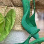 Forame Fashion Γόβα matte satin με ανοιχτή φτέρνα σε πράσινο χρώμα. Τακούνι 10cm