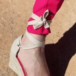 Forame Fashion Εσπαντρίγια πλατφόρμα satin matte με κορδόνια σε φούξια-μπεζ χρώμα.