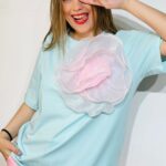 Turquoise Ray T-shirt with Flower
