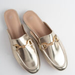 Gold Leather Mules Loafers