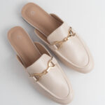Cream Nude Leather Mules Loafers