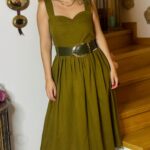 Olive Lime Cotle-Velvet Dress INNOCENT