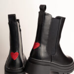 Red Heart Black Chelsea Boots