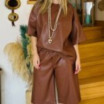 Total Leather Short Set Brown LUMINA