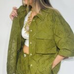 Olive Cotton Broderie Shirt LUMINA