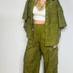 Olive Cotton Broderie Pant LUMINA