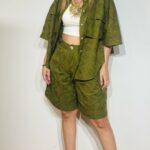 Olive Cotton Broderie Βermuda