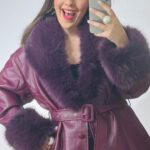 Bordeaux Leather Fur Coat