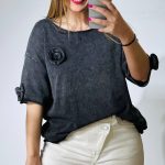 Grey Roses Cotton Κnitted Blouse