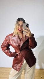 Terracotta Leather Jacket-Blazer - Image 4