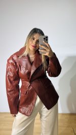 Terracotta Leather Jacket-Blazer - Image 3