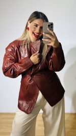 Terracotta Leather Jacket-Blazer