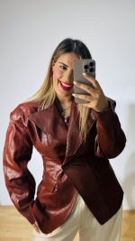 Terracotta Leather Jacket-Blazer - Image 6